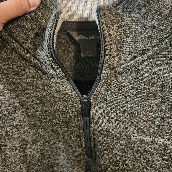 Eddie Bauer Sweater Men Size Large Gray Polyester Fleece Lined 1/4 Zip Mock Neck - Picture 7 of 7